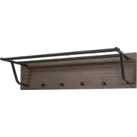 MCW Wandkapstok -N78, 2 kledingstangen 4 haken, Scandinavische stijl metaal hout melamine MVG 20x80x27cm ~ donkerbruin