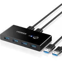 UGREEN 4 Poorten USB 3.0 Share USB Switch voor 2 PC's, 2 in 4 out Switch met 2 USB 3.0 Kabels voor Printer, Scanner, Toetsenbord, USB Sticks, Harde Schijven, Muis, Headset, enz. Zwart