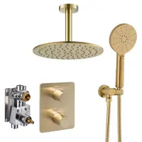 Ben Lavion 250 inbouw regendoucheset met 4 straalsoorten en plafondaansluiting Ø25cm geborsteld messing pvd
