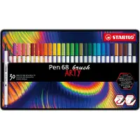 Stabilo Pen 68 Brush - Premium Brush Viltstift - Met Flexibele Penseelpunt - ARTY Metalen Etui Met 30 Verschillende Kleuren