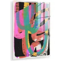 MuchoWow Glasschilderij 30x40 cm - Schilderij acrylglas - Abstract - Kleuren - Roze - Groen - Kunst - Foto op glas - Muurdecoratie woonkamer - Wanddecoratie slaapkamer - Schilderijen