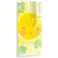 MuchoWow Glasschilderij 60x120 cm - Schilderij acrylglas - Zon - Geel - Kinderen - Illustratie - Foto op glas - Muurdecoratie woonkamer - Wanddecoratie slaapkamer - Schilderijen