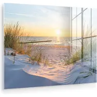 MuchoWow Glasschilderij - Acrylplaat - Zee - Duinen - Landschap - Schilderij glas - Foto op glas - Acrylglas - Kamer decoratie - Wanddecoratie - 40x30 cm - Schilderijen woonkamer