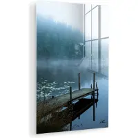 MuchoWow Glasschilderij 120x180 cm - Schilderij acrylglas - Natuur - Meer - Bos - Mist - Foto op glas - Muurdecoratie woonkamer - Wanddecoratie slaapkamer - Schilderijen