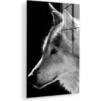MuchoWow Glasschilderij - Foto op glas - Acrylglas - Wilde dieren - Wolf - Zwart - Wit - Muurdecoratie - 100x150 cm - Woonkamer - Kamerdecoratie - Wanddecoratie dieren