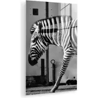 MuchoWow - Glasschilderij - Wilde dieren - Zebra - Muur - Deur - Woonkamer - Muurdecoratie dieren - Acrylglas - Foto op glas - 120x180 cm - Kamer decoratie - Woondecoratie