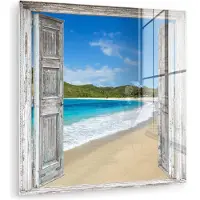 MuchoWow Glasschilderij 90x90 cm - Schilderij acrylglas - Zee - Tropical - Doorkijk - Strand - Foto op glas - Muurdecoratie woonkamer - Wanddecoratie slaapkamer - Schilderijen