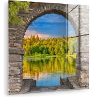 MuchoWow Glasschilderij 90x90 cm - Schilderij acrylglas - Bomen - Bos - Water - Doorkijk - Foto op glas - Muurdecoratie woonkamer - Wanddecoratie slaapkamer - Schilderijen
