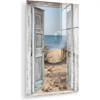 MuchoWow Glasschilderij 20x30 cm - Schilderij acrylglas - Duin - Strand - Doorkijk - Zomer - Foto op glas - Muurdecoratie woonkamer - Wanddecoratie slaapkamer - Schilderijen