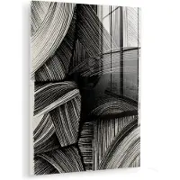 MuchoWow Glasschilderij 120x160 cm - Schilderij acrylglas - Abstract - Zwart - Wit - Lijnen - Foto op glas - Muurdecoratie woonkamer - Wanddecoratie slaapkamer - Schilderijen