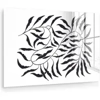 MuchoWow Glasschilderij 180x120 cm - Schilderij acrylglas - Bladeren - Planten - Bohemian - Wit - Abstract - Foto op glas - Muurdecoratie woonkamer - Wanddecoratie slaapkamer - Schilderijen