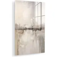 MuchoWow Glasschilderij 80x120 cm - Schilderij acrylglas - Moderne kunst - Abstract - Beige - Foto op glas - Muurdecoratie woonkamer - Wanddecoratie slaapkamer - Schilderijen