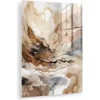 MuchoWow Glasschilderij 30x40 cm - Schilderij acrylglas - Abstract - Kunst - Verf - Beige - Modern - Foto op glas - Muurdecoratie woonkamer - Wanddecoratie slaapkamer - Schilderijen