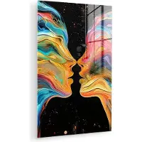 MuchoWow Glasschilderij 100x150 cm - Schilderij acrylglas - Kunst - Kleurrijk - Vrouw - Art - Abstract - Gezichten - Foto op glas - Muurdecoratie woonkamer - Wanddecoratie slaapkamer - Schilderijen
