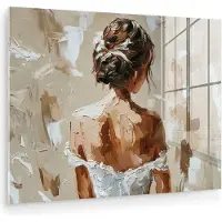 MuchoWow Glasschilderij 160x120 cm - Schilderij acrylglas - Vrouw - Verf - Abstract - Beige - Modern - Foto op glas - Muurdecoratie woonkamer - Wanddecoratie slaapkamer - Schilderijen