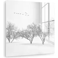 MuchoWow Glasschilderij 50x50 cm - Schilderij acrylglas - Bomen - Zwart wit - Natuur - Vogels - Foto op glas - Muurdecoratie woonkamer - Wanddecoratie slaapkamer - Schilderijen