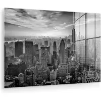 MuchoWow Glasschilderij 180x120 cm - Schilderij acrylglas - Architectuur - Zwart wit - Stad - Skyline - New York - Foto op glas - Muurdecoratie woonkamer - Wanddecoratie slaapkamer - Schilderijen