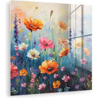 MuchoWow Glasschilderij 50x50 cm - Schilderij acrylglas - Bloemen - Natuur - Waterverf - Kunst - Foto op glas - Muurdecoratie woonkamer - Wanddecoratie slaapkamer - Schilderijen