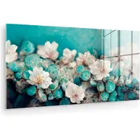 MuchoWow Glasschilderij 80x40 cm - Schilderij acrylglas - Bloemen - Blauw - Natuur - Wit - Foto op glas - Muurdecoratie woonkamer - Wanddecoratie slaapkamer - Schilderijen