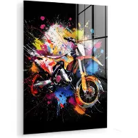 MuchoWow Glasschilderij 60x80 cm - Schilderij acrylglas - Graffiti - Sport - Motor - Motorcross - Foto op glas - Muurdecoratie woonkamer - Wanddecoratie slaapkamer - Schilderijen