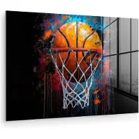 MuchoWow Glasschilderij 180x120 cm - Schilderij acrylglas - Graffiti - Basketbal - Sport - Zwart - Street art - Foto op glas - Muurdecoratie woonkamer - Wanddecoratie slaapkamer - Schilderijen