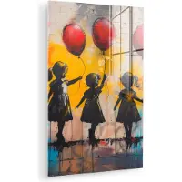 MuchoWow Glasschilderij 80x120 cm - Schilderij acrylglas - Graffiti - Kinderen - Street art - Ballon - Banksy Style - Foto op glas - Muurdecoratie woonkamer - Wanddecoratie slaapkamer - Schilderijen