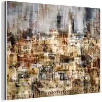 MuchoWow Aluminium schilderij 160x120 cm - Wanddecoratie metaal - Stad - Kunst - Huizen - Beige - Metalen muurdecoratie woonkamer - Decoratie industrieel - Foto op dibond - Industriële accessoires slaapkamer