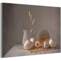 MuchoWow Aluminium schilderij 60x40 cm - Wanddecoratie metaal - Uien - Stilleven - Wit - Beige - Metalen muurdecoratie woonkamer - Decoratie industrieel - Foto op dibond - Industriële accessoires slaapkamer