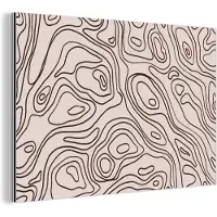 MuchoWow Aluminium schilderij 180x120 cm - Wanddecoratie metaal - Kunst - Lijnen - Beige - Zwart - Metalen muurdecoratie woonkamer - Decoratie industrieel - Foto op dibond - Industriële accessoires slaapkamer