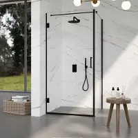 FortiFura Galeria Douchecabine - 90x140x200cm - scharnieren - deurgreep - stabilisatiestang - vlak - helder veiligheidsglas - Mat zwart SW1122548/SW1122561/SW797905/SW797916