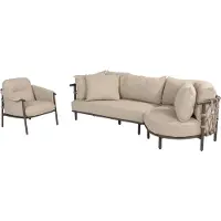 4 Seasons Outdoor Ezra organische chaise longue loungeset 3 delig terre