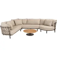 4 Seasons Outdoor Ezra modulaire organische hoek loungeset 4 delig teak terre