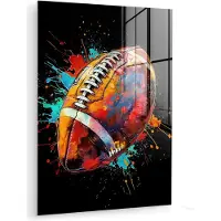 MuchoWow Glasschilderij 120x160 cm - Schilderij acrylglas - Graffiti - Sport - Rugby - American Football - Foto op glas - Muurdecoratie woonkamer - Wanddecoratie slaapkamer - Schilderijen