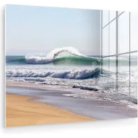MuchoWow Glasschilderij 160x120 cm - Schilderij acrylglas - Strand - Golven - Zee - Foto op glas - Muurdecoratie woonkamer - Wanddecoratie slaapkamer - Schilderijen