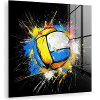 MuchoWow Glasschilderij 20x20 cm - Schilderij acrylglas - Graffiti - Sport - Volleybal - Bal - Foto op glas - Muurdecoratie woonkamer - Wanddecoratie slaapkamer - Schilderijen