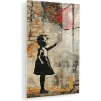 MuchoWow Glasschilderij 60x90 cm - Schilderij acrylglas - Graffiti - Banksy Style - Meisje met ballon - Foto op glas - Muurdecoratie woonkamer - Wanddecoratie slaapkamer - Schilderijen