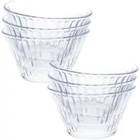 Excellent houseware Kommetje/serveer schaaltje - 6x - ontbijt/hapjes - glas - streep relief - 300 ml