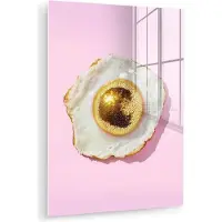 MuchoWow Glasschilderij 30x40 cm - Schilderij acrylglas - Ei - Disco - Ontbijt - Glitter - Foto op glas - Muurdecoratie woonkamer - Wanddecoratie slaapkamer - Schilderijen