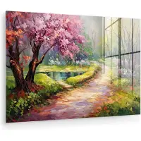 MuchoWow Glasschilderij 180x120 cm - Schilderij acrylglas - Watercolor - Natuur - Bomen - Kunst - Bloemen - Foto op glas - Muurdecoratie woonkamer - Wanddecoratie slaapkamer - Schilderijen