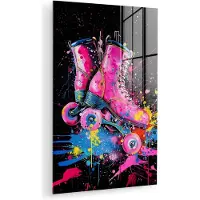 MuchoWow Glasschilderij 100x150 cm - Schilderij acrylglas - Graffiti - Sport - Rolschaatsen - Skating - Foto op glas - Muurdecoratie woonkamer - Wanddecoratie slaapkamer - Schilderijen