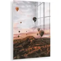MuchoWow Glasschilderij 30x40 cm - Schilderij acrylglas - Landschap - Luchtballon - Bergen - Bruin - Foto op glas - Muurdecoratie woonkamer - Wanddecoratie slaapkamer - Schilderijen