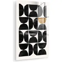 MuchoWow Glasschilderij 120x180 cm - Schilderij acrylglas - Modern - Halve cirkel - Goud - Zwart - Foto op glas - Muurdecoratie woonkamer - Wanddecoratie slaapkamer - Schilderijen