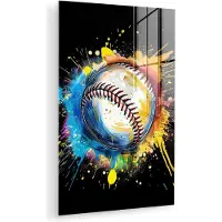 MuchoWow Glasschilderij 40x60 cm - Schilderij acrylglas - Graffiti - Sport - Baseball - Honkbal - Foto op glas - Muurdecoratie woonkamer - Wanddecoratie slaapkamer - Schilderijen