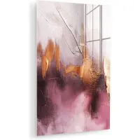 MuchoWow Glasschilderij 120x180 cm - Schilderij acrylglas - Paars - Abstract - Verf - Goud - Foto op glas - Muurdecoratie woonkamer - Wanddecoratie slaapkamer - Schilderijen