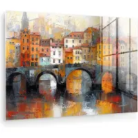 MuchoWow Glasschilderij 180x120 cm - Schilderij acrylglas - Gracht - Huizen - Kunst - Art - Foto op glas - Muurdecoratie woonkamer - Wanddecoratie slaapkamer - Schilderijen