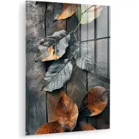 MuchoWow Glasschilderij 120x160 cm - Schilderij acrylglas - Bladeren - Herfst - Grijs - Natuur - Foto op glas - Muurdecoratie woonkamer - Wanddecoratie slaapkamer - Schilderijen