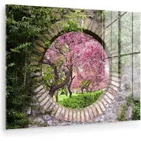 MuchoWow Glasschilderij 160x120 cm - Schilderij acrylglas - Doorkijk - Sakura - Bloesem - Japans - Foto op glas - Muurdecoratie woonkamer - Wanddecoratie slaapkamer - Schilderijen