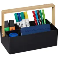 Relaxdays pennenbak - bamboe handvat - 4 vakken - bureau organizer - zwart