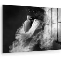 MuchoWow Glasschilderij - Foto op glas - Schilderij glas - Slaapkamer - Woondecoratie - Vrouw - Dans - Ballerina - Expressie - Zwart wit - Muurdecoratie - Woonkamer decoratie - Keukendecoratie - 180x120 cm