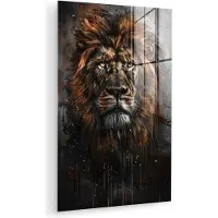 MuchoWow Glasschilderij 100x150 cm - Schilderij acrylglas - Leeuw - Dieren - Portret - Zwart - Luxe - Foto op glas - Muurdecoratie woonkamer - Wanddecoratie slaapkamer - Schilderijen